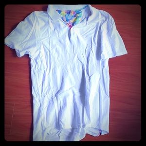White Bertigo Polo w/Tropical Print Accents